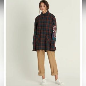 A Nothing plaid flannel dreamcatcher embroidered drop shoulder large pockets